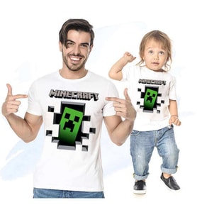 Baba Oğul Kız tişört Mine craft (TEK ÜRÜN FİYATIDIR KOMBİN YAPMAK İÇİN 2 ADET SEPETE EKLEYİNİZ)