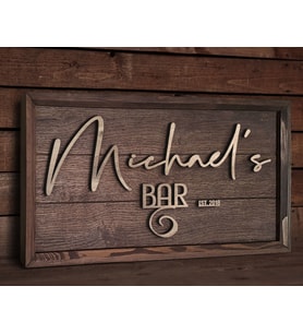 BK Gift Özel Yapım İsimli Kabartma Figür Temalı Meşe Ağacı Ahşap Bar Tablosu, Ev Dekorasyonu, Duvar Dekoru, Bar Tablo-3