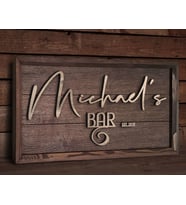 BK Gift Özel Yapım İsimli Kabartma Figür Temalı Meşe Ağacı Ahşap Bar Tablosu, Ev Dekorasyonu, Duvar Dekoru, Bar Tablo-3