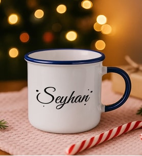 BK Gift Kişiye Özel İsimli Lacivert Emaye Kupa Bardak -11, Arkadaşa Hediye, Sevgiliye Hediye