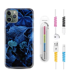 Apple iPhone 11 12 13 14 Pro Max Kılıf Kablo Koruma Spiral Silikon Blue Foid 1628