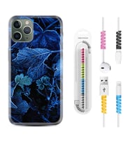 Apple iPhone 11 12 13 14 Pro Max Kılıf Kablo Koruma Spiral Silikon Blue Foid 1628