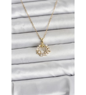 Tegan 316L Çelik Zincir Gold Renk İncili Çiçek Model Kadın Koyle TG27BKO11034