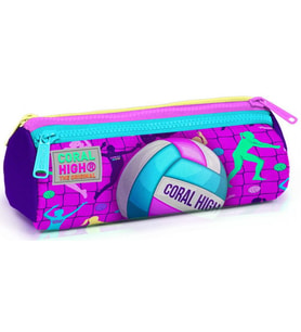 Coral High Pembe Mor Voleybol Üç Bölmeli Kalem Çantası - Kız Çocuk