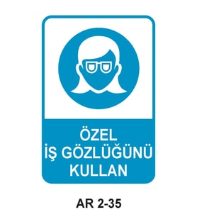 ÖZEL İŞ GÖZLÜĞÜNÜ KULLAN KADIN FİGÜRLÜ İŞ GÜVENLİĞİ UYARI LEVHASI 1 ADET PVC 21 X 29CM