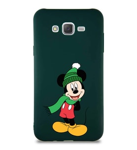 Samsung Galaxy J7 Soft Premier Kapak Mickey Mouse-G Tasarımlı Silikon Kılıf - Yeşil (Şeffaf)