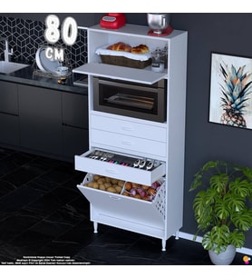 Eliusta Asaf 80 cm 2 Göz Sepetli Beyaz Mutfak Dolabı Tek Kapaklı Kahve Köşesi Organizer Dolap 80x194x32 cm