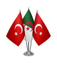 Masa Üstü Cezayir Bayrağı Türk Bayrağı Üçlü Krom Direk Masa Bayrak Seti