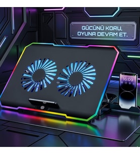 Ultra Soğutma Performanslı RGB Çift Fanlı Laptop Soğutucu - Akıllı Telefon Standlı