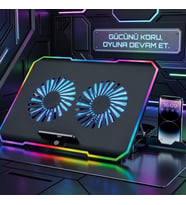 Ultra Soğutma Performanslı RGB Çift Fanlı Laptop Soğutucu - Akıllı Telefon Standlı