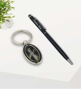 BK Gift Kişiye Özel Siyah Touchpen Tükenmez Kalem ve Metal Anahtarlık Hediye Seti