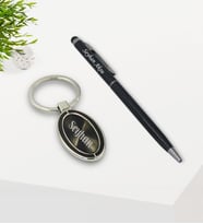 BK Gift Kişiye Özel Siyah Touchpen Tükenmez Kalem ve Metal Anahtarlık Hediye Seti