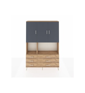 Arges Dolap 6 Raflı 6 Çekmeceli 3 Kapaklı 132x30x195 Çam-Antrasit/Çam