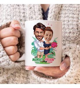 Kişiye Özel Egzotik Aşıklar Karikatürlü Kupa Bardak
