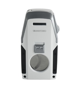 Quantoro Çift Torch Pürmüz Düz Kesici/Delicili Beyaz Metal Puro Çakmağı - TRZ1126