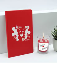 BK Gift Sevgililere Özel İsimli Kırmızı Defter ve Cam Bardakta Kalp Figürlü Kokulu Mum Hediye Seti-2, Sevgiliye Hediye, Sevgililer Günü