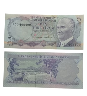 6. Emisyon 20 Türk Lirası . Cumhuriyet Dönemi Koleksiyon Kağıt Para.
