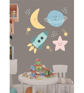 Uzay Güneş Ay Çocuk Odası Duvar Sticker Dekorasyon (Karışık)