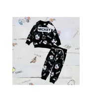 Mickey Mouse Çizgi Karakterli Siyah Erkek Çocuk Eşofman Pijama Alt Üst Takımı