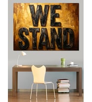 We Stand Yazılı Güçlü Tabela Dekoratif Kanvas - Mdf Ahşap Tablo