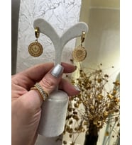 316L Çelik Kararmaz Tuğra Detaylı Küpe (Gold)