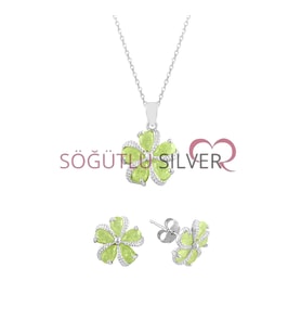Söğütlü Silver Kristalize taşlı çiçekli ikili set