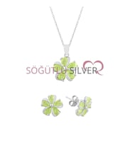 Söğütlü Silver Kristalize taşlı çiçekli ikili set