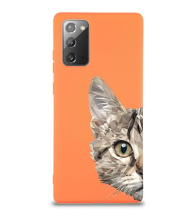 Samsung Galaxy Note 20 Uyumlu Lansman Kılıf Catface Tasarımlı İçi Kadife Kapak-Turuncu (Şeffaf)