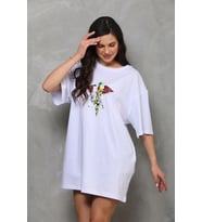 Kadın Baskılı T-Shirt Kısa Kol Bisiklet Yaka Regular Fit Rahat Kalıp Günlük Tişört - Beyaz