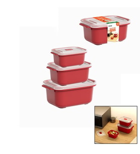 3 PCS KIRMIZI DİKDÖRTGEN SAKLAMA KAB SET 500-1000-2000ML (5343)