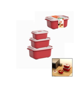 3 PCS KIRMIZI DİKDÖRTGEN SAKLAMA KAB SET 500-1000-2000ML (5343)