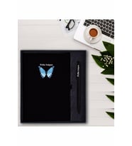 Kişiye Özel Mavi Kelebek Motifli  Ajanda ve Kalem(PRM4 (Siyah)