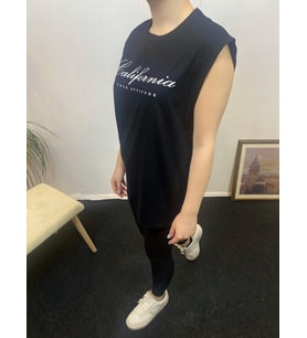 Kadın Bisiklet Yaka Regular Fit  Californıa Baskılı Tişort SPR24ATK342 (Siyah)