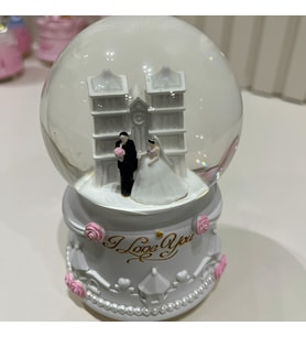Sevgili Çift Gelin Damat Işıklı Müzikli Orta Boy Kar Küresi Tky0401 (Beyaz)