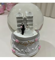 Sevgili Çift Gelin Damat Işıklı Müzikli Orta Boy Kar Küresi Tky0401 (Beyaz)