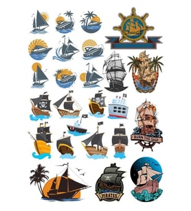 Gemi Sticker Set 24 Parça Telefon, Tablet, Defter, Laptop Sticker