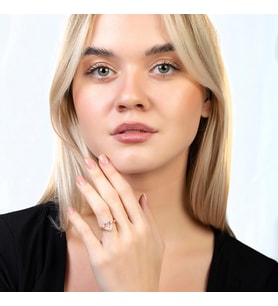 Beyaz Zirkon Taşlı Kalp Tasarım Rose Renk Free Size 925 Ayar Gümüş Kadın Yüzük