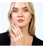 Beyaz Zirkon Taşlı Kalp Tasarım Rose Renk Free Size 925 Ayar Gümüş Kadın Yüzük