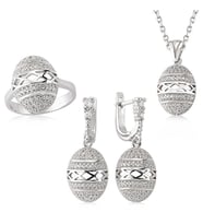 Gümüş Zirkon Taşlı Oval Bayan Set
