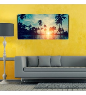 Palmiyeler ve Nehir Günbatımı Kanvas Tablo 60 x 120