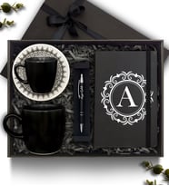 Kişiye Özel Siyah Defter & Fincan &  Kupa & Kalem Hediye Seti