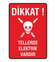 Iş Güvenliği Uyarı Levhası 24x34 Cm. (DİKKAT TELLERDE ELEKTRİK VAR) (İG025) (Çok Renkli)