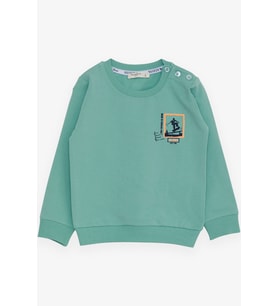 Breeze Erkek Bebek Sweatshirt Kaykaycı Baskılı 9 Ay-3 Yaş, Mint Yeşili