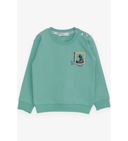 Breeze Erkek Bebek Sweatshirt Kaykaycı Baskılı 9 Ay-3 Yaş, Mint Yeşili