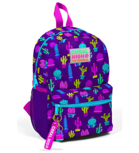 Coral High Kids Mor Pembe Kaktüs Desenli Dört Bölmeli USBli Okul Sırt Çantası 23273