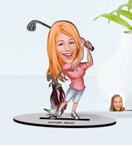 BK Gift Kişiye Özel Kadın Golfçü Karikatürlü Ahşap Biblo Model-1 (Beyaz)