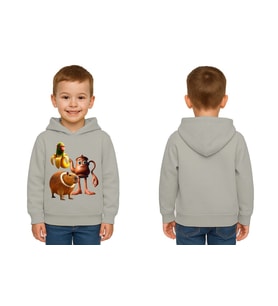 Unisex Brainrot Baskılı Çocuk Swaetshirt Kapüşonlu 3 İplik Şardonlu (Gri)