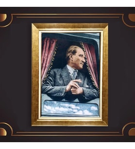 Özel Seri Paspartulu Çerçeveli Atatürk Tablo l775 (Gold)