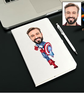 Kişiye Özel Süper Kahraman Tasarımlı Karikatürlü Beyaz Defter Kalem Seti 73