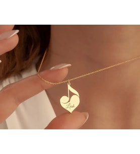 Müzik Notası Kalp İsim Kolye 925K Gümüş (Gold)